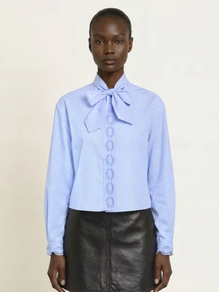 Claudie Pierlot Bluzka Z Odpinanym Kokardką I Koronką blau biała