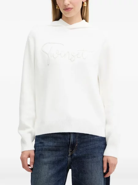 Bluza z kapturem Twinset z koralikami biała