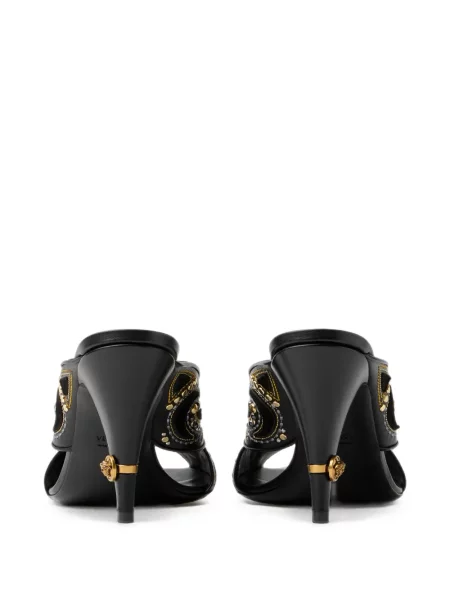 Papuci tip mules Versace cu broderie din piele negru