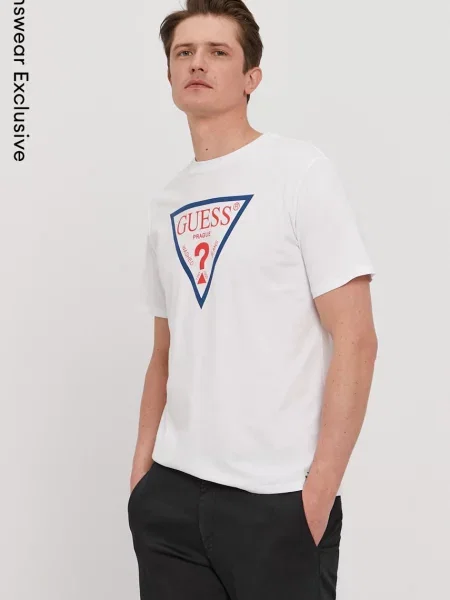 Тениска Guess мъжка с принт бяло