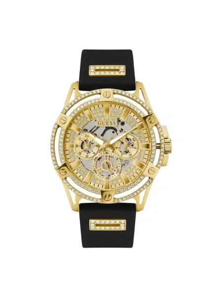 Lniany zegarek Guess czarny
