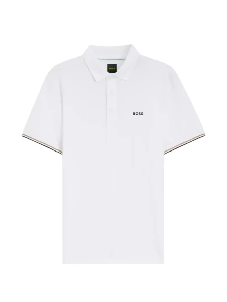 Tricou polo Boss cu autograf alb