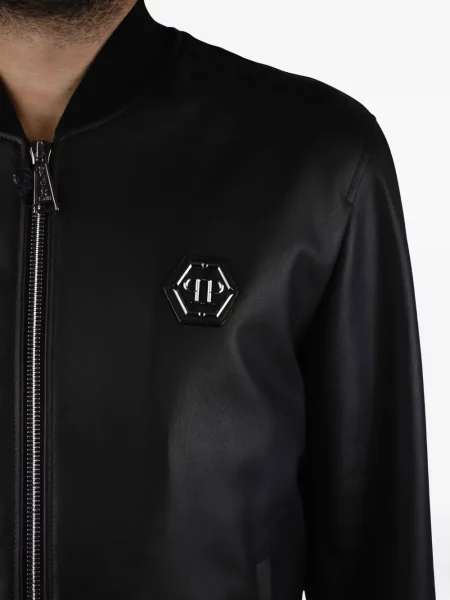 Kožená bunda Philipp Plein s autogramem černá