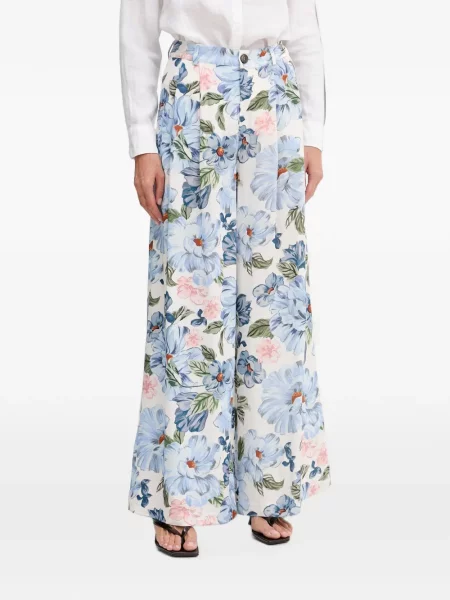 Pantaloni palazzo Oui cu model floral cu imagine alb