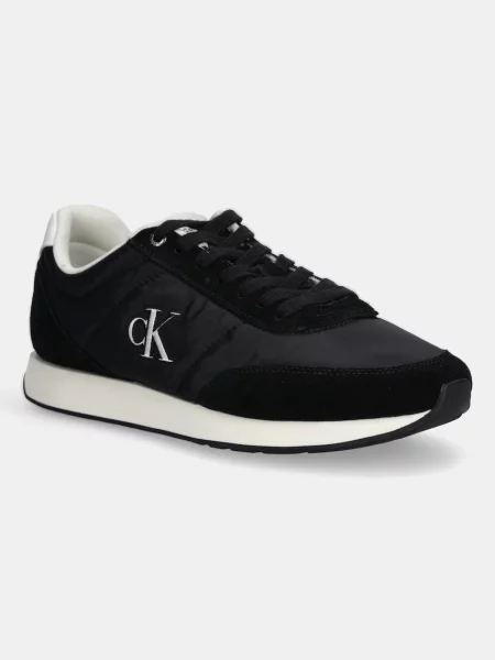 Calvin Klein Sneakers RETRO cu adaos de piele negru