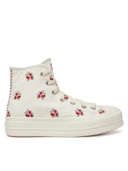 Converse Tornacipő Chuck Taylor All Star Lift Platform Rose Cross Stitch fehér