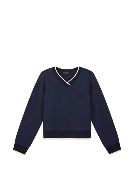 Top Emporio Armani cu broderie cu decolteu în V din material terry albastru