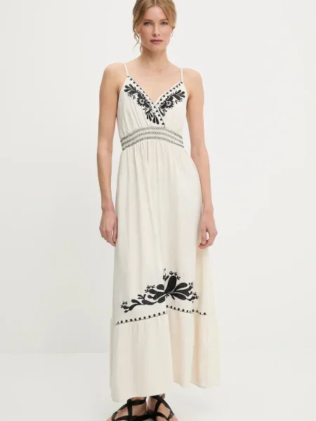 Lanena haljina Answear Lab maxi širi se prema dolje crna