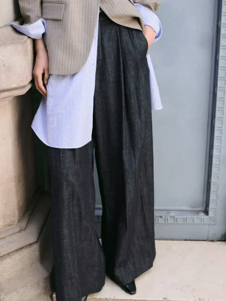 MANGO Pantaloni cu cute Artemide denim albastru