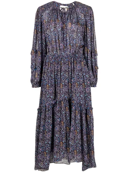 Rochie midi Marant Etoile cu model floral cu imagine din crep albastru