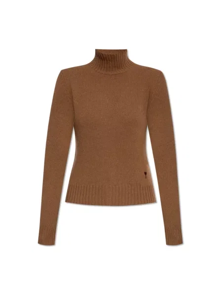 Sweter z golfem Ami Paris wełniany brązowy