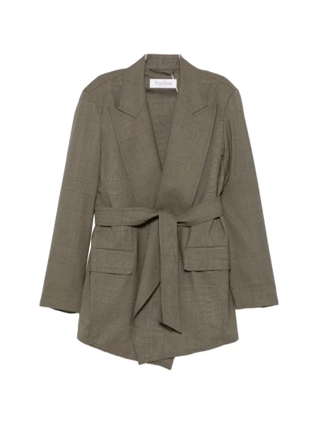Cu centură sacou Max Mara în carouri maro