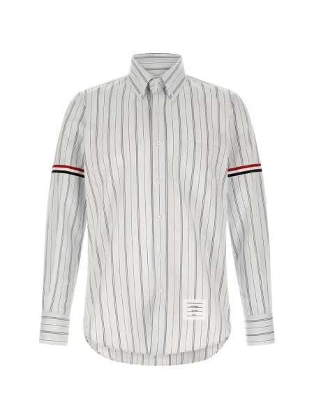 Cămașă Thom Browne cu dungi din poplin gri