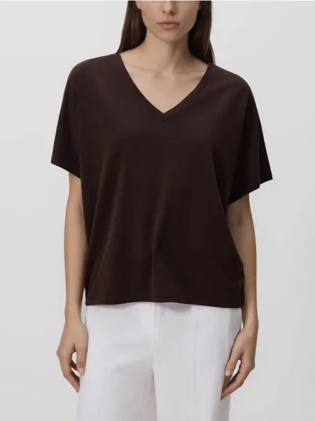 Reserved Tricou cu adaos de modal maro-închis maro