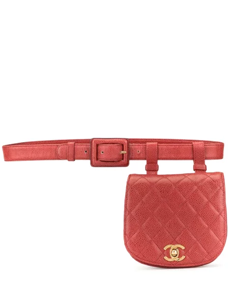 Prošívaný diamant pásek Chanel Pre-owned červený