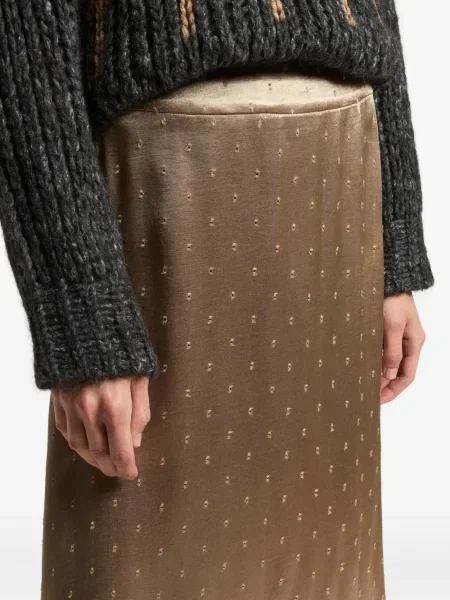 Fustă midi Peserico din satin cu buline până la genunchi maro