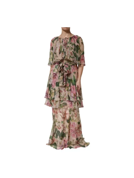 Długa sukienka maxi Dolce And Gabbana w kwiatki z falbankami