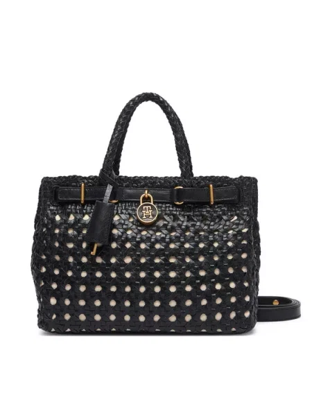 Geantă Tommy Hilfiger American Icon Mini Tote Braided negru