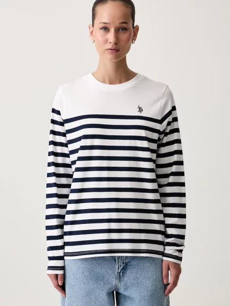 U.S. Polo Assn. tričko s dlouhým rukávem Stripe LS bílé