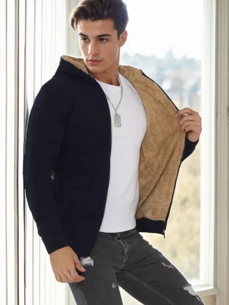 Cardigan Dewberry cu glugă albastru închis