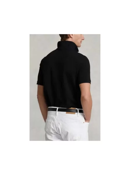 Dzianinowa koszulka polo Polo Ralph Lauren z krótkim rękawem z siateczki czarna