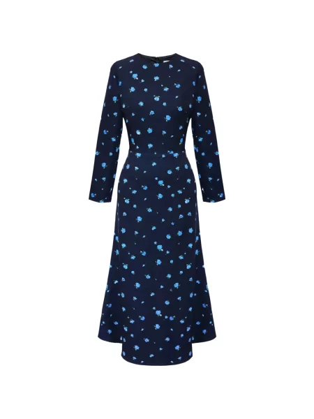 Lung rochie midi Post Meridiem cu model floral cu imagine albastru