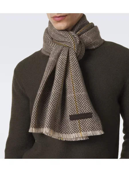 Fular Zegna din cașmir cu model herringbone maro