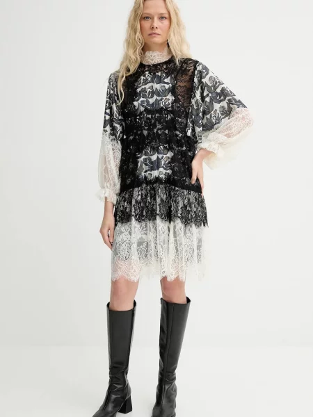 MUNTHE rochie din amestec de mătase LISSO mini evazați alb