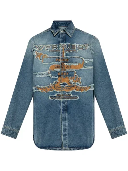 Риза Y Project с протрити краища синьо