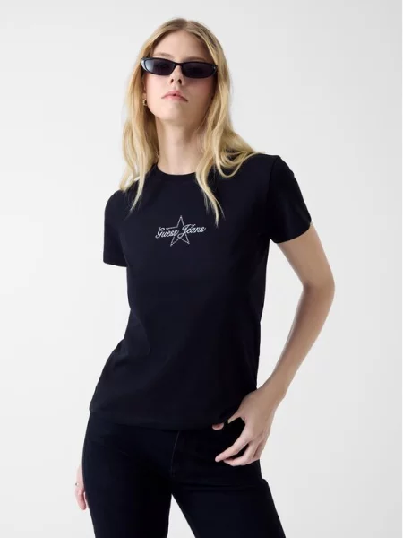 GUESS JEANS Marškinėliai šviesiai mėlyna juoda