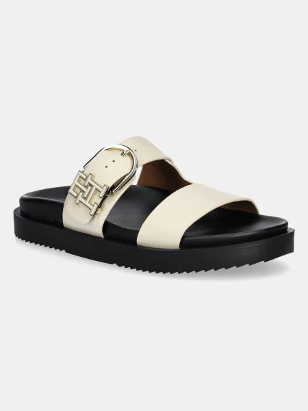 Кожени чехли Tommy Hilfiger LEATHER SPORTY MULE бежово