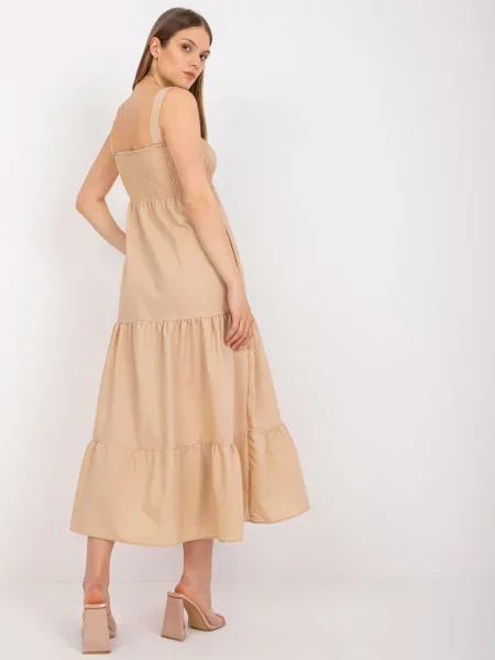 Rochie maxi Fashionhunters cu volane de costum bej