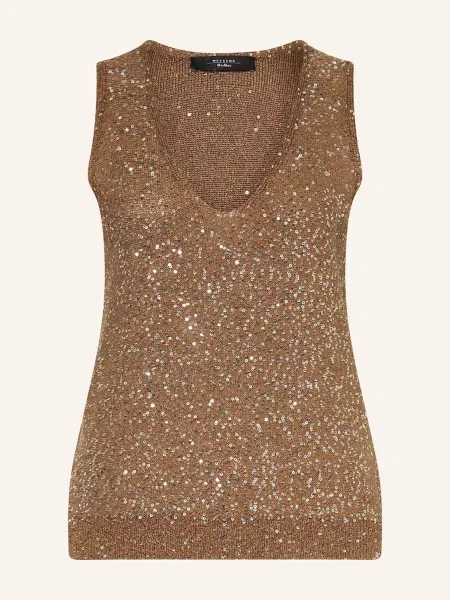 Top Weekend Max Mara z dekoltem w serek brązowy