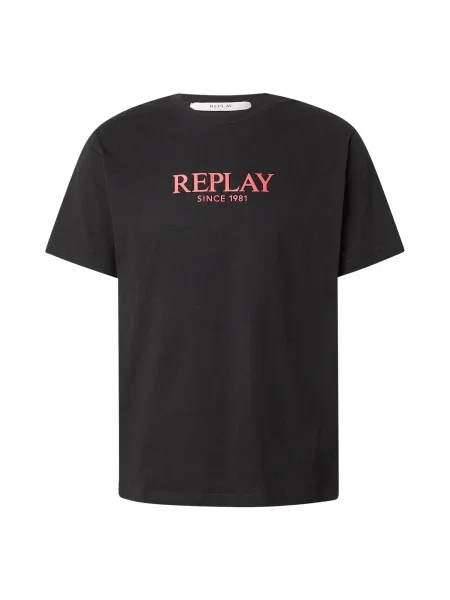 REPLAY Tricou roșu pastel negru