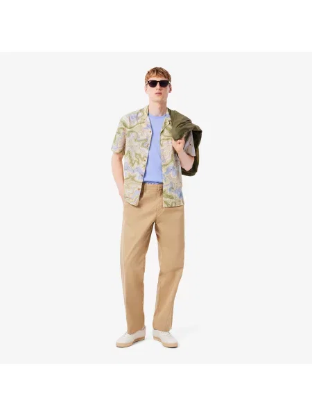 Lacoste Koszula Z Krótkim Rękawem Ze Wzorem Relaxed Fit beżowa