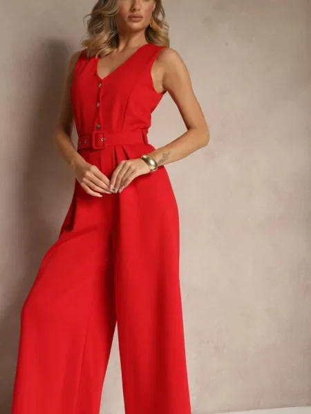 Kombinezon o Taliowanym Kroju z Wiskozą i Raliorea czerwony