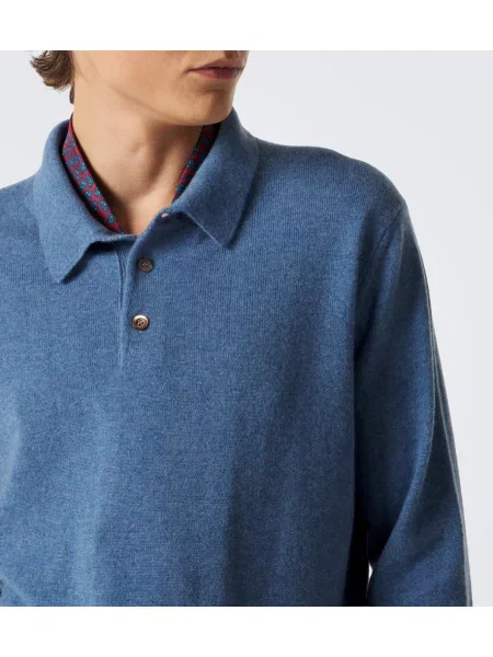 Tricou polo Rubinacci din cașmir albastru