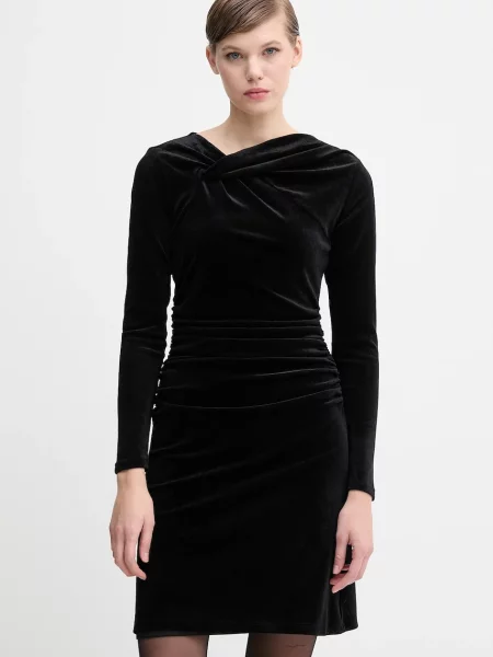 Dkny sukienka welurowa mini dopasowana czarny