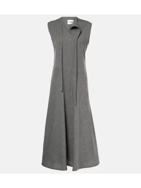 Rochie midi Jil Sander de lână până la genunchi de costum gri
