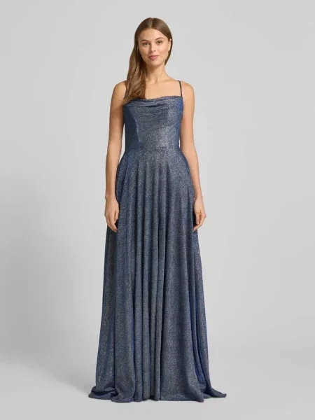Sukienka wieczorowa z cienkimi ramiączkami Luxuar Fashion niebieska