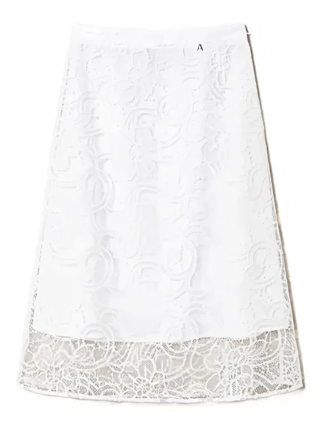 Fustă midi Twinset cu model floral din dantelă până la genunchi alb