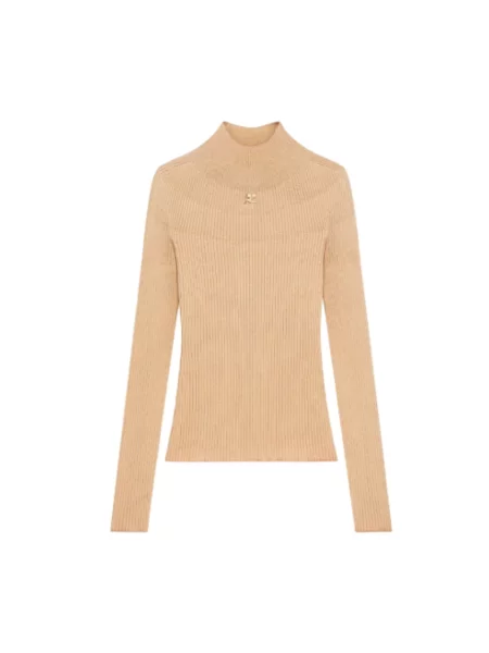 Lniany sweter z golfem Courreges beżowy