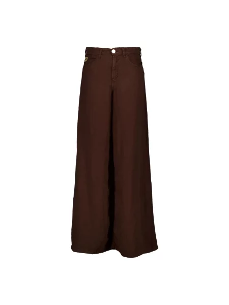 Lniane szerokie spodnie Lois brązowe