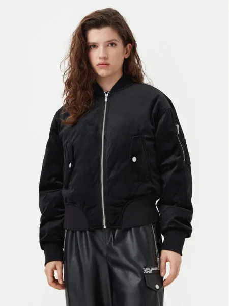Яке бомбър Karl Lagerfeld Jeans зимен модел с уголемена кройка черно