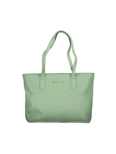 Lniana shopperka Valentino By Mario Valentino z logo zielona