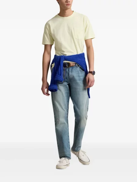 Tricou Polo Ralph Lauren din piele cu broderie în carouri maro