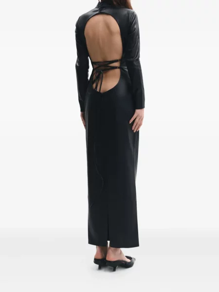 Rochie maxi Lika cu șireturi din dantelă de costum negru