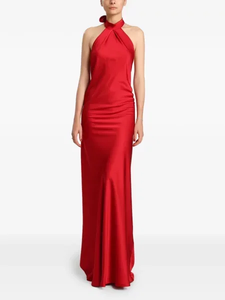 Rochie maxi Miau By Clara Rotescu cu gât halter roșu