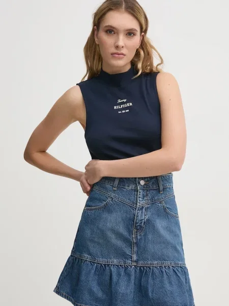 Bombažen top Tommy Hilfiger mornarsko modra