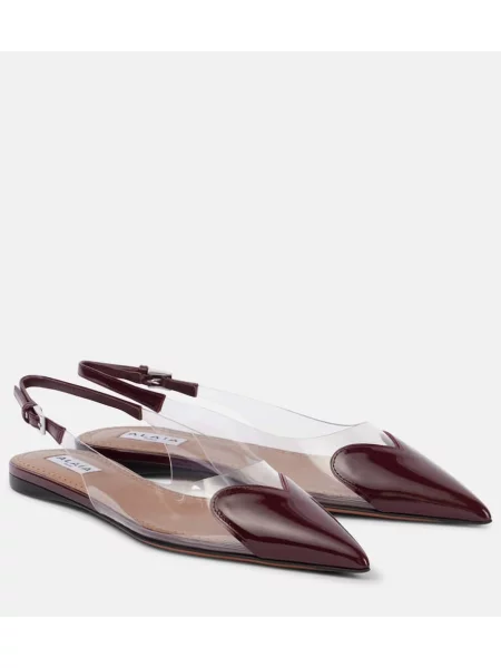 Usnjene lakirane balerinke Alaia z odprtimi petami bordo